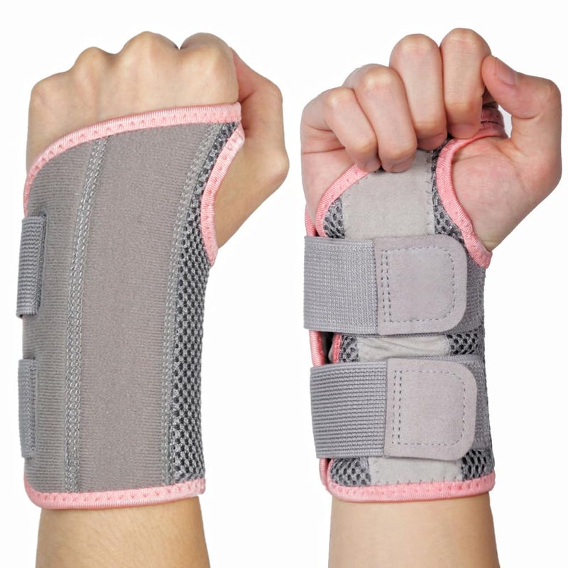 NuVigor Wrist Support Splint Brace, Right Left Hand Wrist Brace Carpal Tunnel for Men Women,Night Wrist Sleep Splints with Adjustable Straps for Arthritis,Pain(Gray-Pink,L/XL Right and Left Hand)